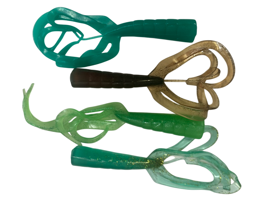 Твистер SPLIT DOUBLE TAIL 103мм (съедобн. зеленый/болотный) (уп. 6шт)