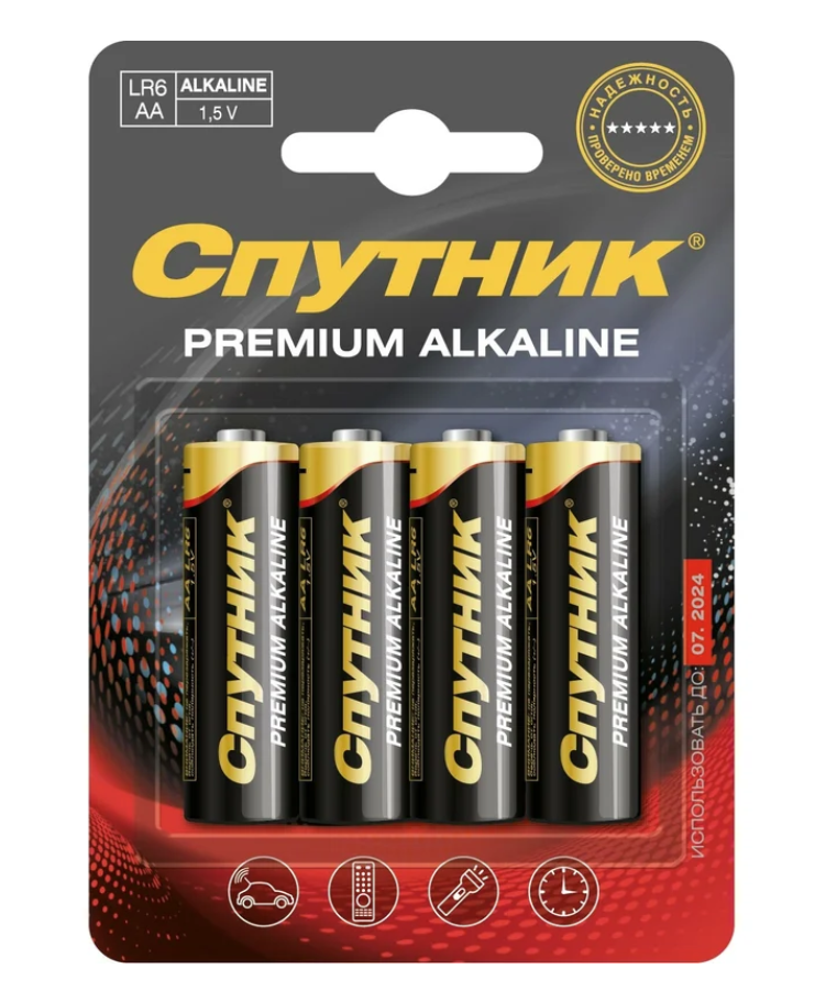 Батарейка Спутник комплект 4 шт. PREMIUM ALKALINE LR6/4B (АА)