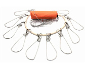 Кукан Namazu металл. трос 3,5 м, d-2 мм, 10 карабинов на пруж., с поплавком (уп. PVC чехол) Кукан Namazu металл. трос 3,5 м, d-2 мм, 10 карабинов на пруж., с поплавком (уп. PVC чехол)